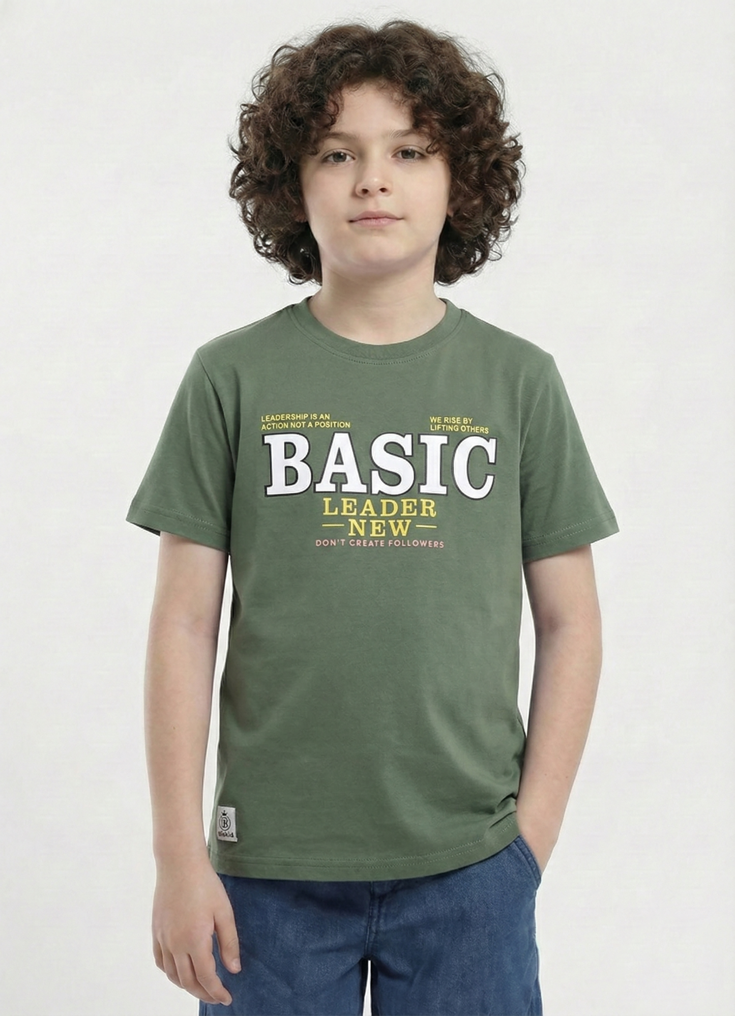 Biskid Boys "BASIC LEADER" Green and "BTDN" Navy Blue Typographic Short-Sleeve T-Shirt Combo (Pack of 2)