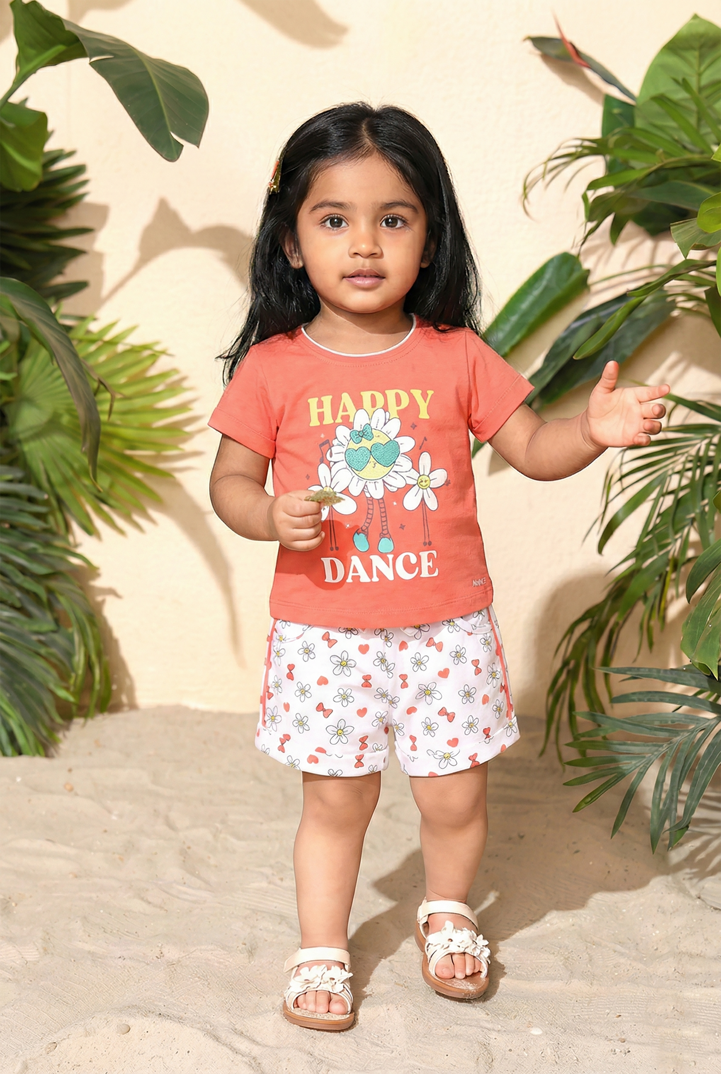 Annie Girls "Happy Dance" Daisy Top and Printed Shorts Set - Pink