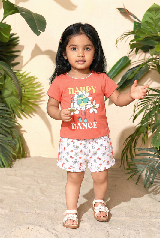 Annie Girls "Happy Dance" Daisy Top and Printed Shorts Set - Pink