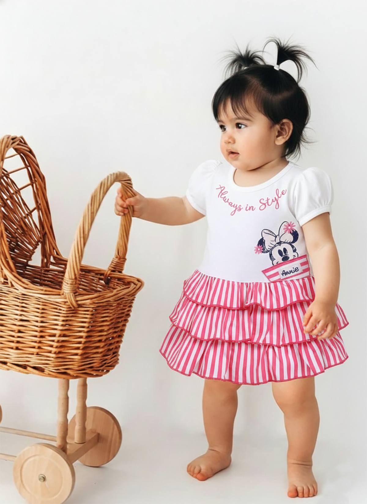 Annie Girls "Always in Style" Striped Tiered Frock and Panty Set - Pink