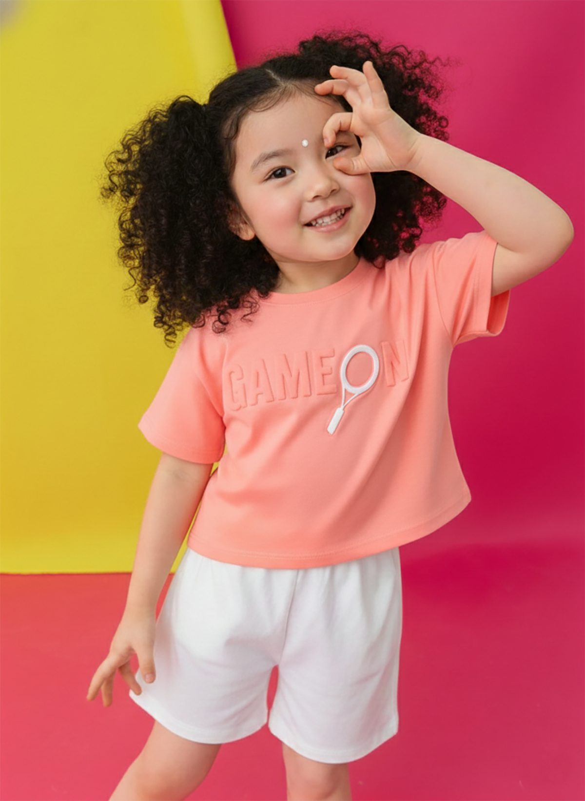 Biskid Girls "GAME ON" Dark Peach and "GOOD VIBE 1998" Cream Casual Cotton Crop Top Combo (Pack of 2)