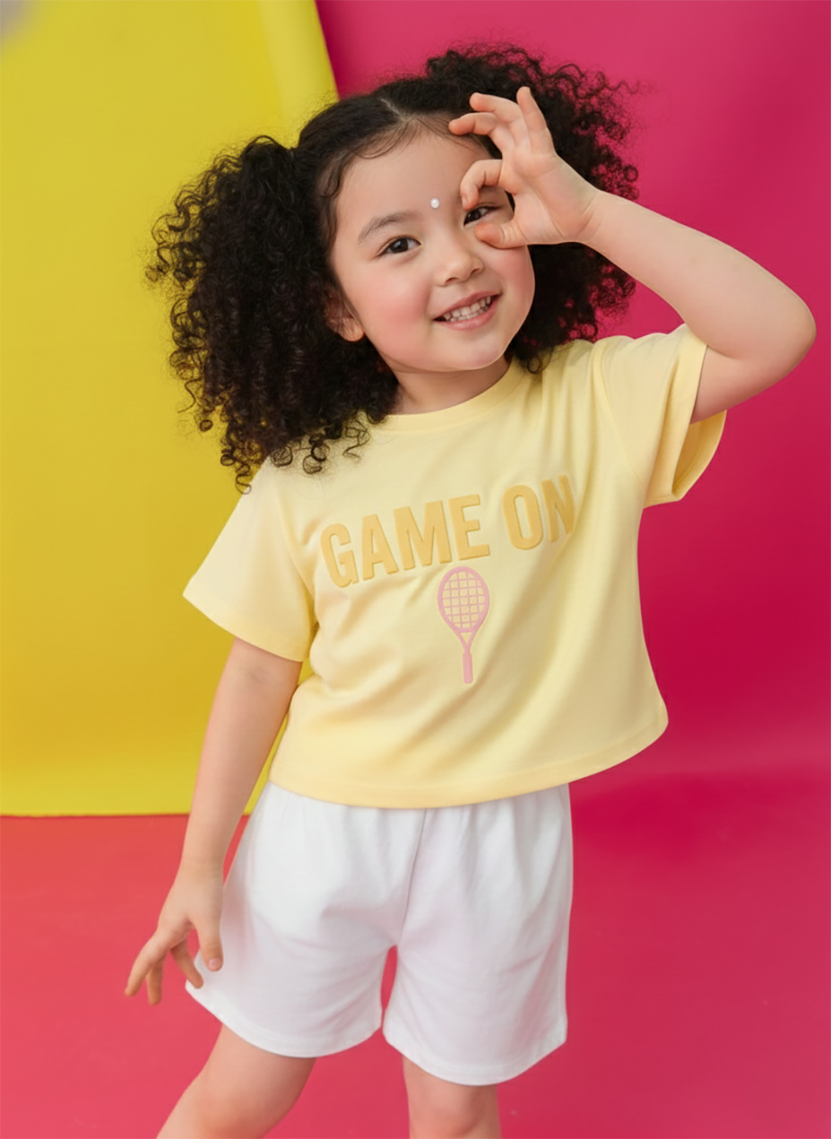 Biskid Girls "DREAMS NEW YORK" Dark Pink and "GAME ON" Lemon Yellow Casual Cotton Crop Top Combo (Pack of 2)