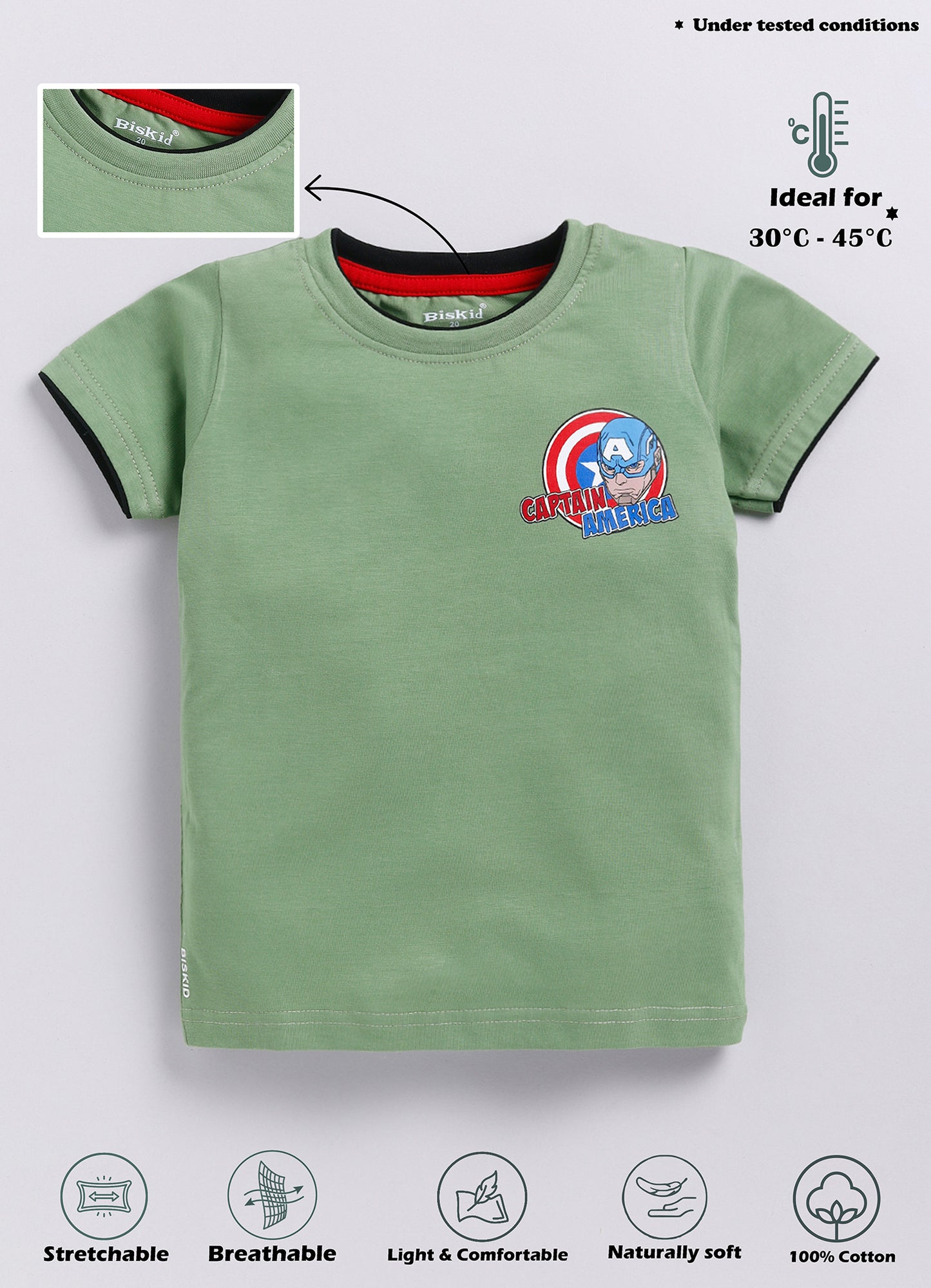 Biskid Boys "Captain America" Graphic T-Shirt - Olive Green