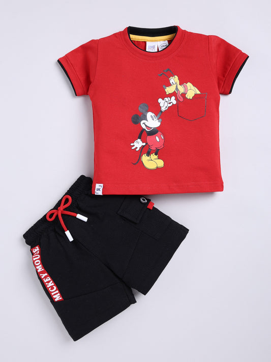 Red Micky Printed T-Shirt Pant Set for Boys by Uno Kids