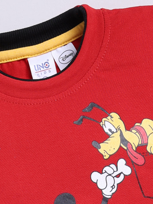 Red Micky Printed T-Shirt Pant Set for Boys by Uno Kids