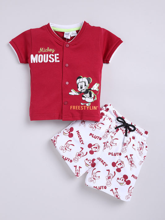 Red Micky Printed Shirt Pant Set for Boys by Uno Kids