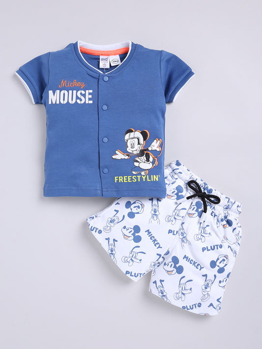Blue Micky Printed Shirt Pant Set for Boys by Uno Kids