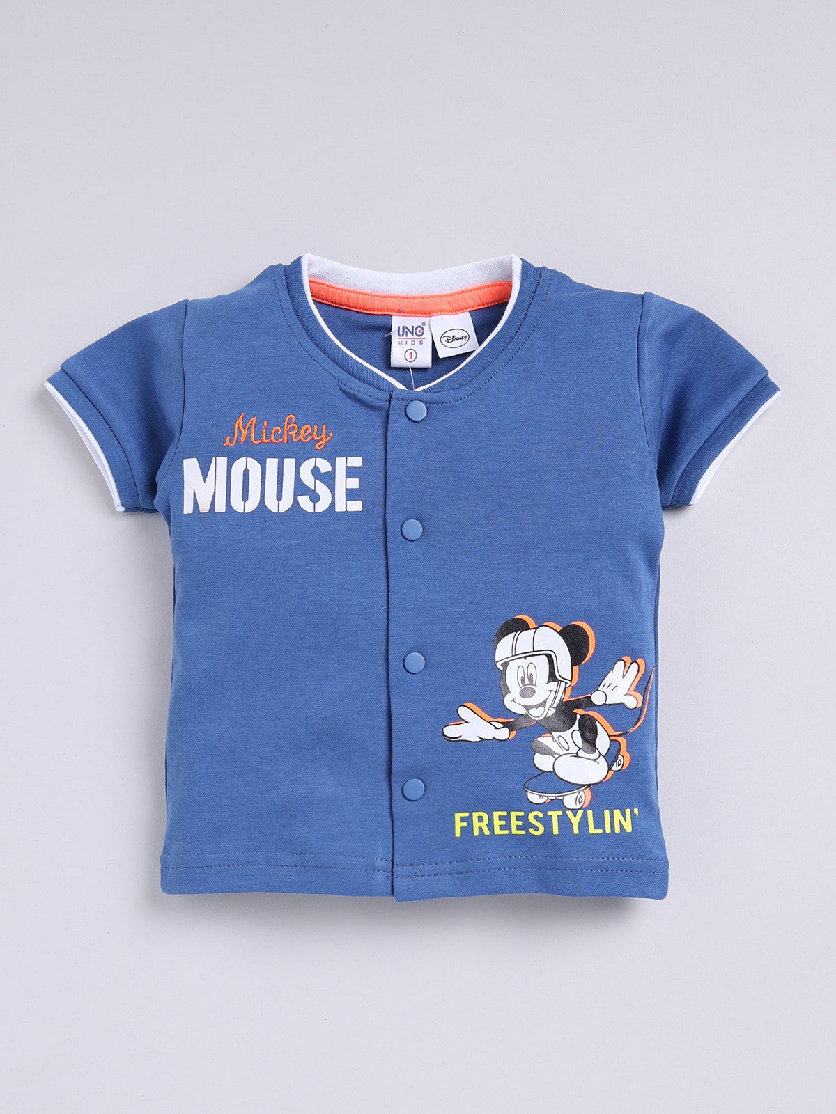 Blue Micky Printed Shirt Pant Set for Boys by Uno Kids