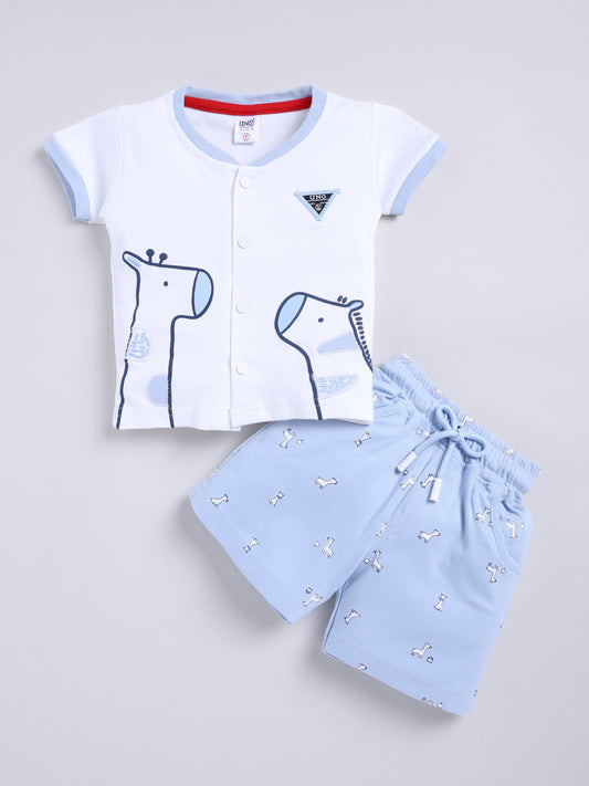 Blue Printed Shirt Pant Set for Boys by Uno Kids