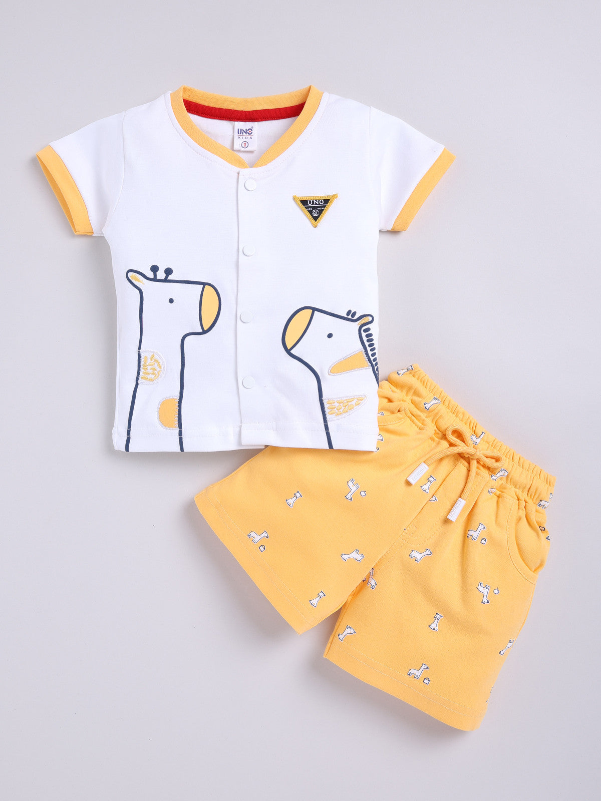 Yellow Printed Shirt Pant Set for Boys by Uno Kids