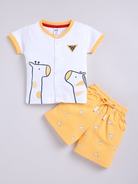 Yellow Printed Shirt Pant Set for Boys by Uno Kids