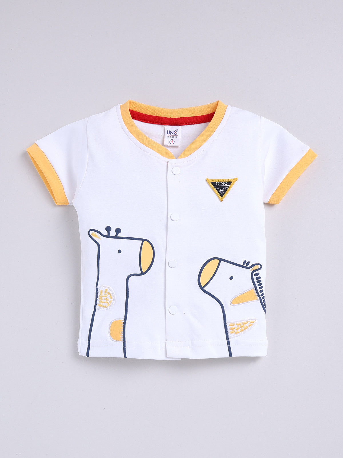 Yellow Printed Shirt Pant Set for Boys by Uno Kids
