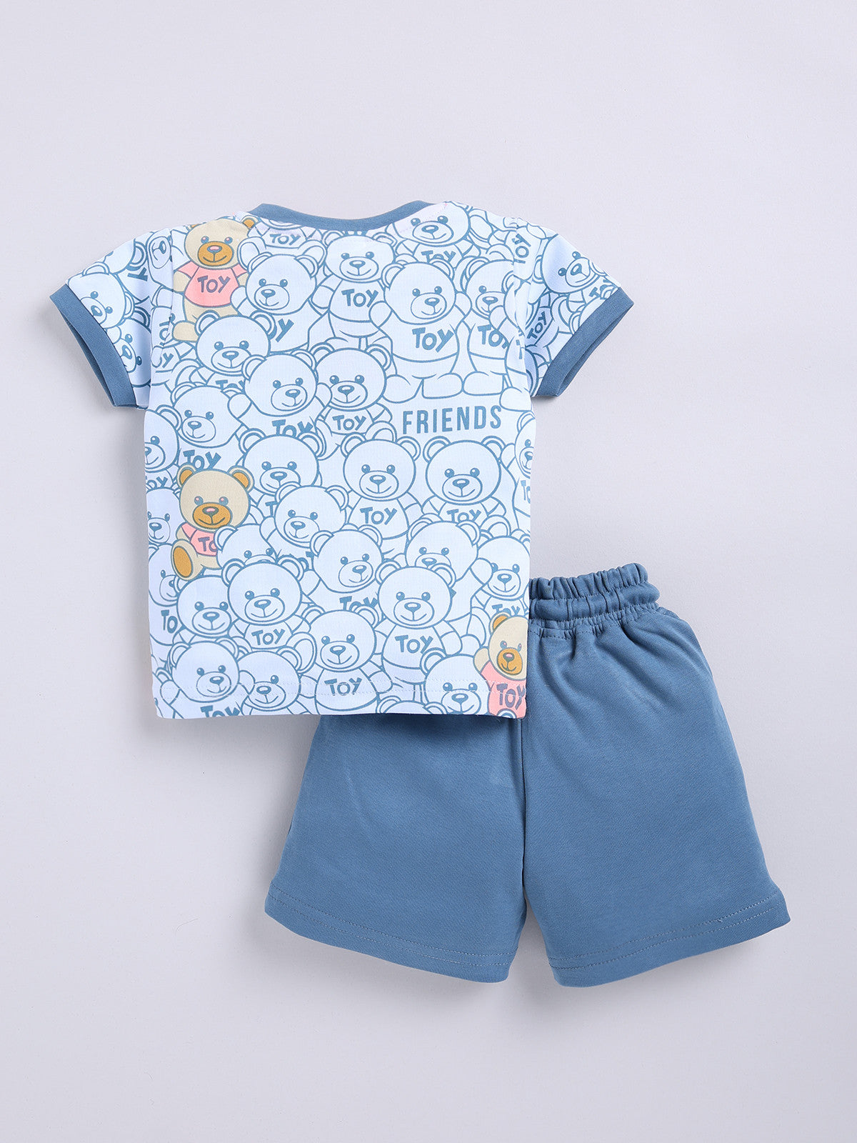 Blue Teddy Printed Shirt Pant Set for Boys by Uno Kids
