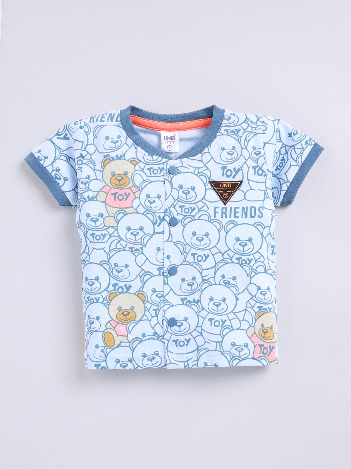 Blue Teddy Printed Shirt Pant Set for Boys by Uno Kids