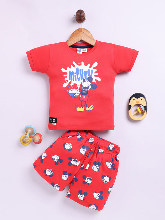 Red Micky Printed T-Shirt Pant Set for Boys by Uno Kids