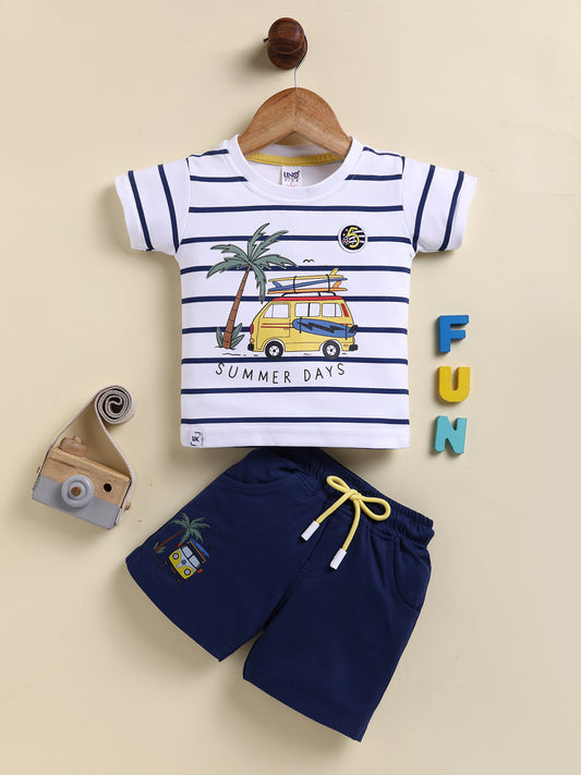 Blue Stripes T-Shirt Pant Set for Boys by Uno Kids