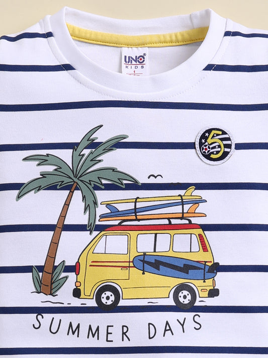 Blue Stripes T-Shirt Pant Set for Boys by Uno Kids