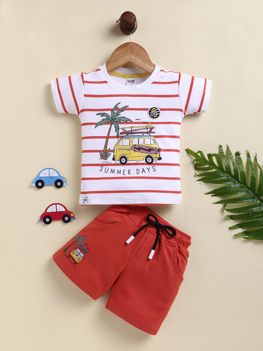 Red Stripes T-Shirt Pant Set for Boys by Uno Kids