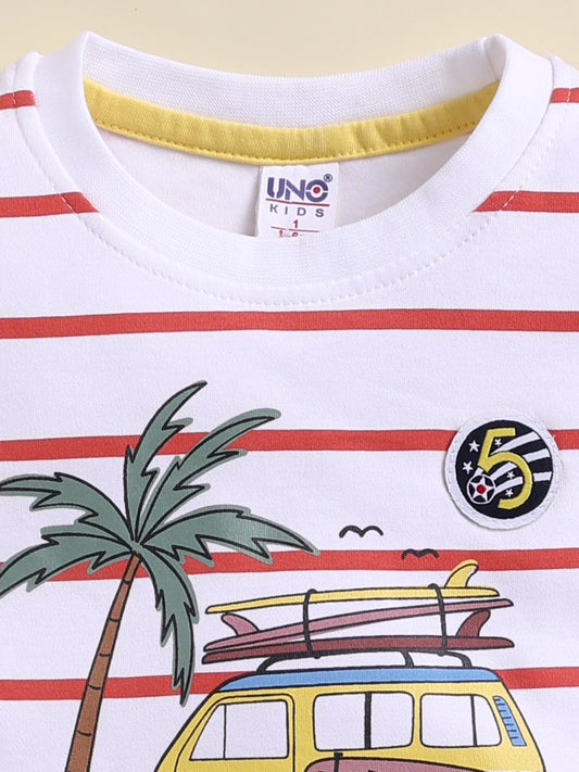 Red Stripes T-Shirt Pant Set for Boys by Uno Kids