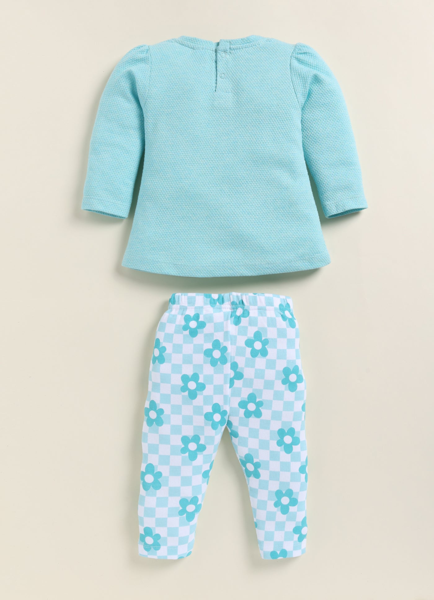 Annie Girls "Beauty" Floral Checkerboard Long-Sleeve Clothing Set - Sky Blue