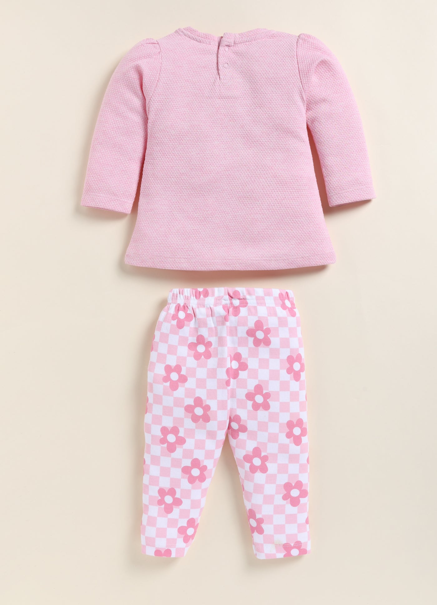 Annie Girls "Beauty" Floral Checkerboard Long-Sleeve Clothing Set - Pink