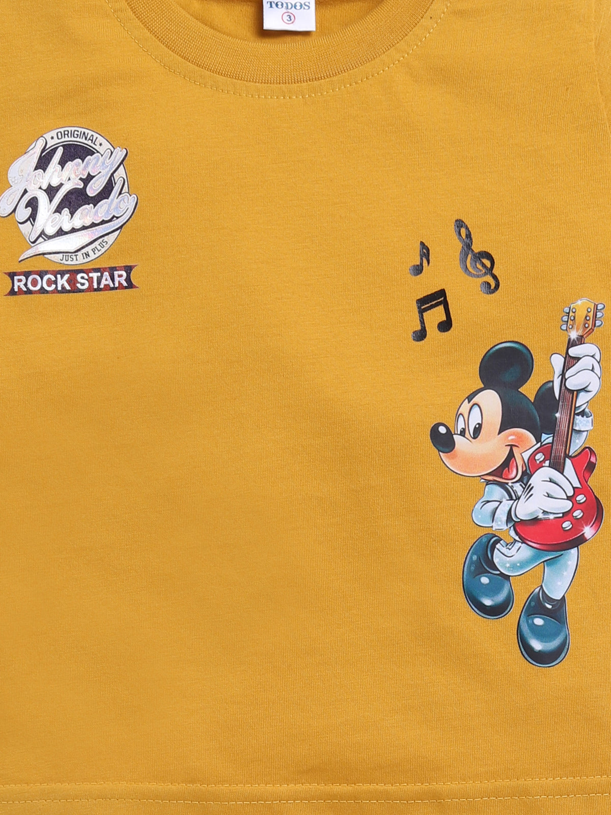 Todos Boys "Rock Star" Mickey Mouse T-Shirt and Denim Shorts Set - Mustard Yellow