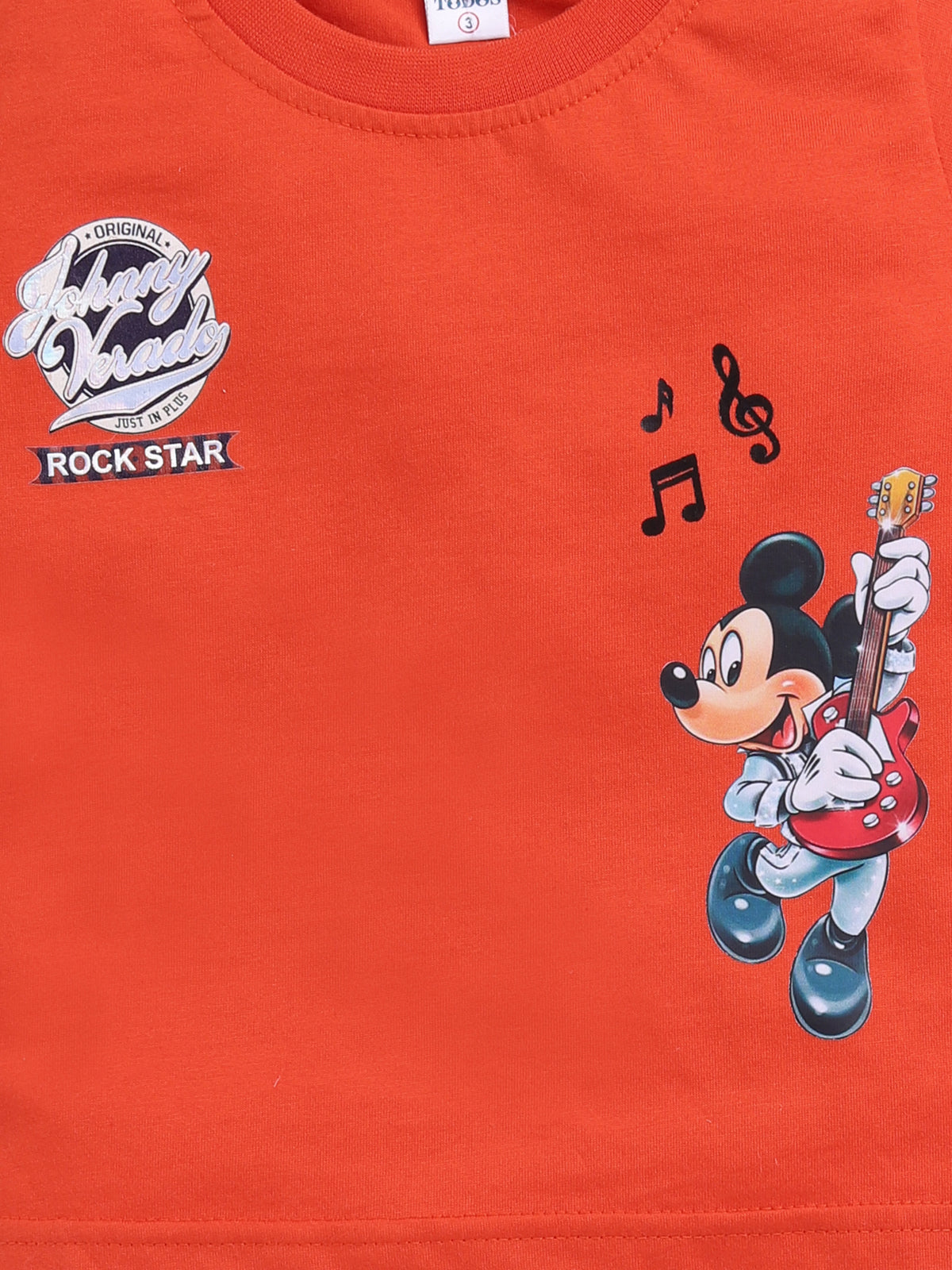 Todos Boys "Rock Star" Mickey Mouse T-Shirt and Denim Shorts Set - Rust