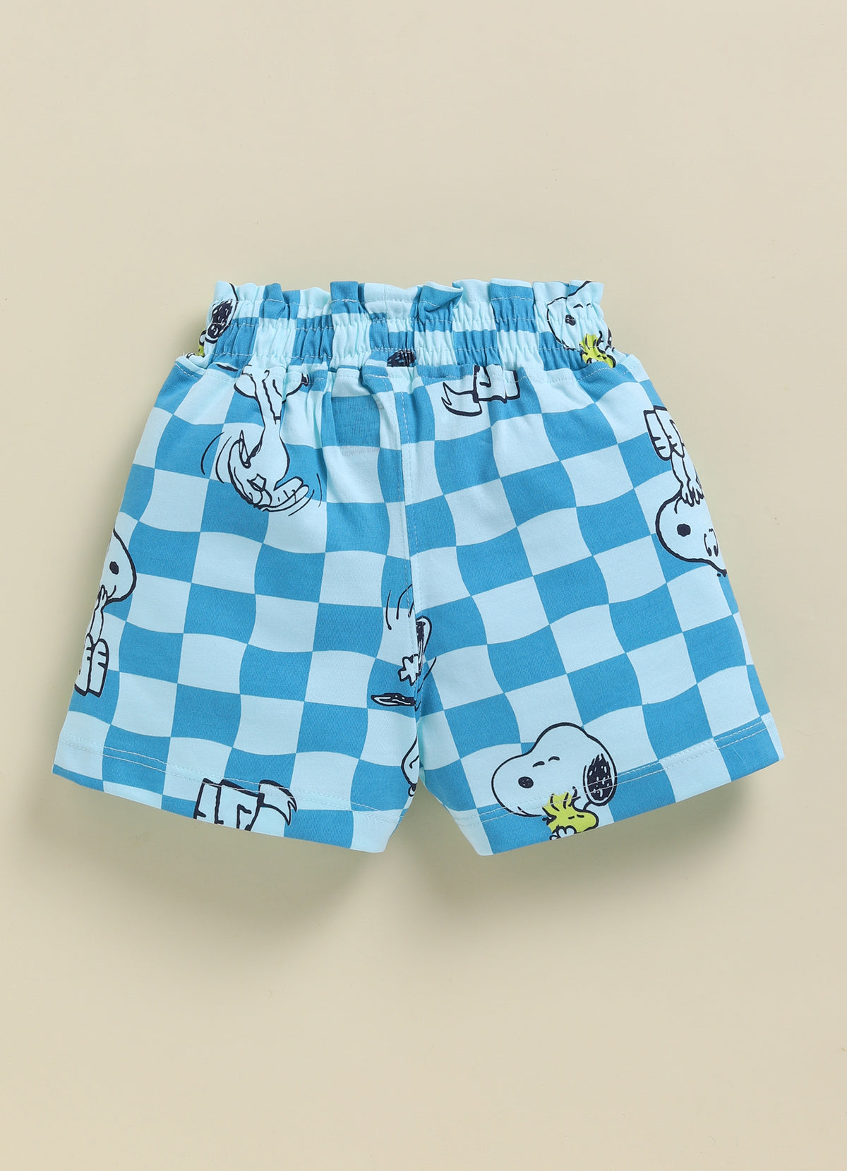 Biskid Girls Disney Blue Checkered & Lemon Yellow Tropical Printed Casual Shorts Pack of 2
