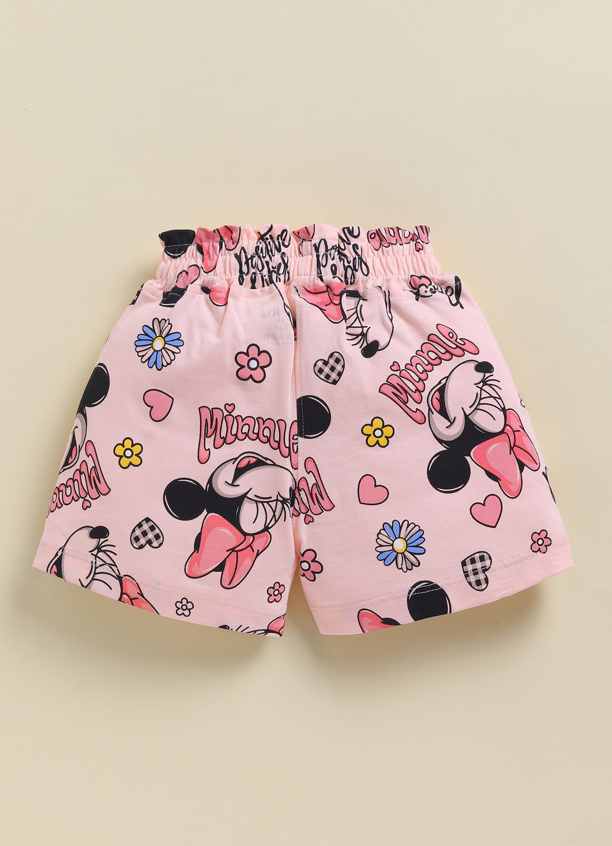 Biskid Girls Disney Light Peach & Pink Printed Casual Shorts Pack of 2