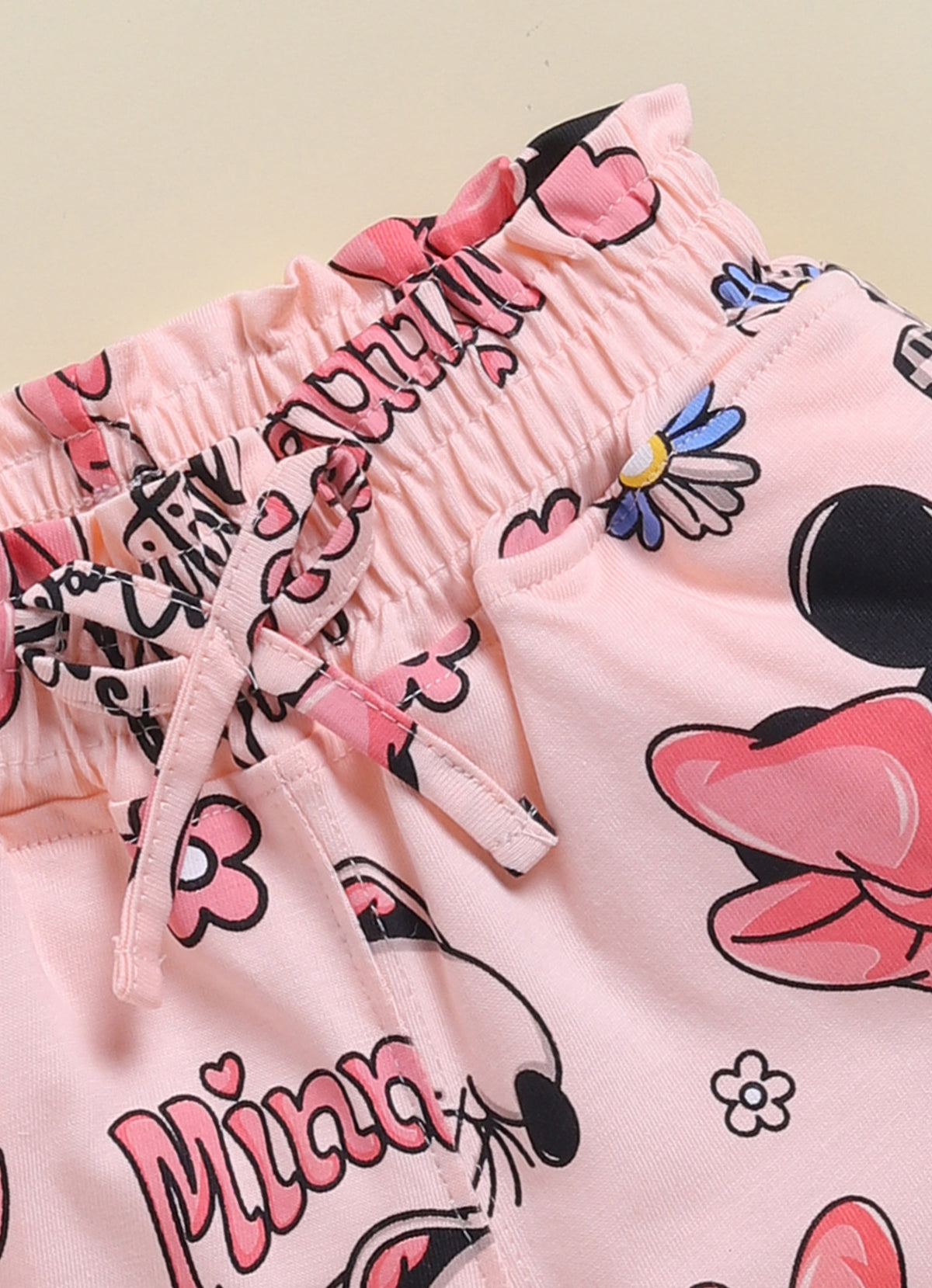Biskid Girls Disney Light Peach & Pink Printed Casual Shorts Pack of 2