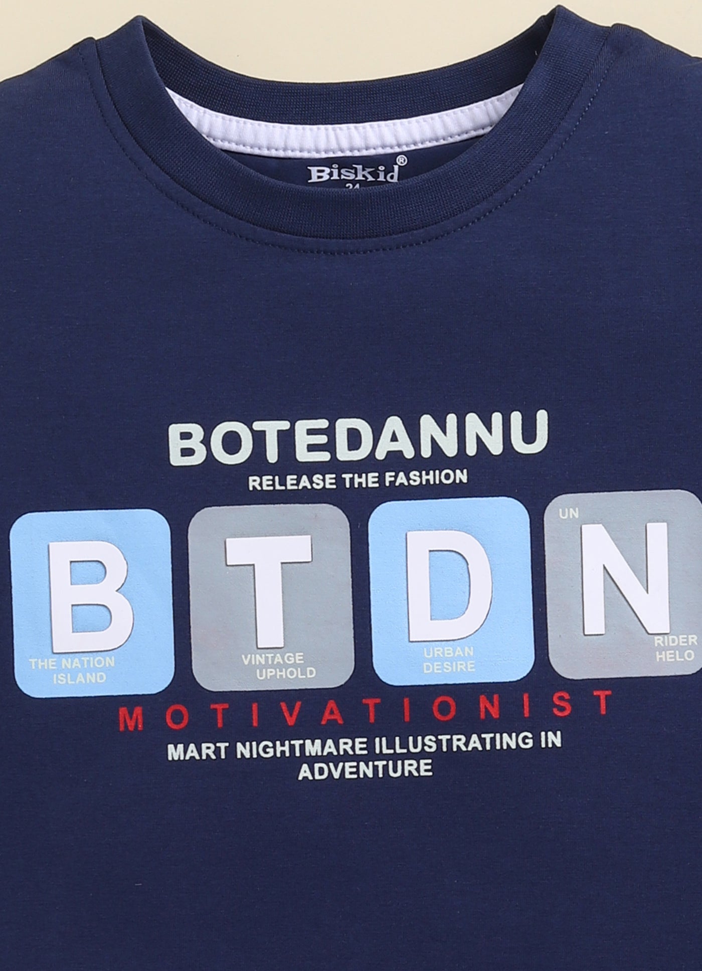 Biskid Boys "BASIC LEADER" Green and "BTDN" Navy Blue Typographic Short-Sleeve T-Shirt Combo (Pack of 2)