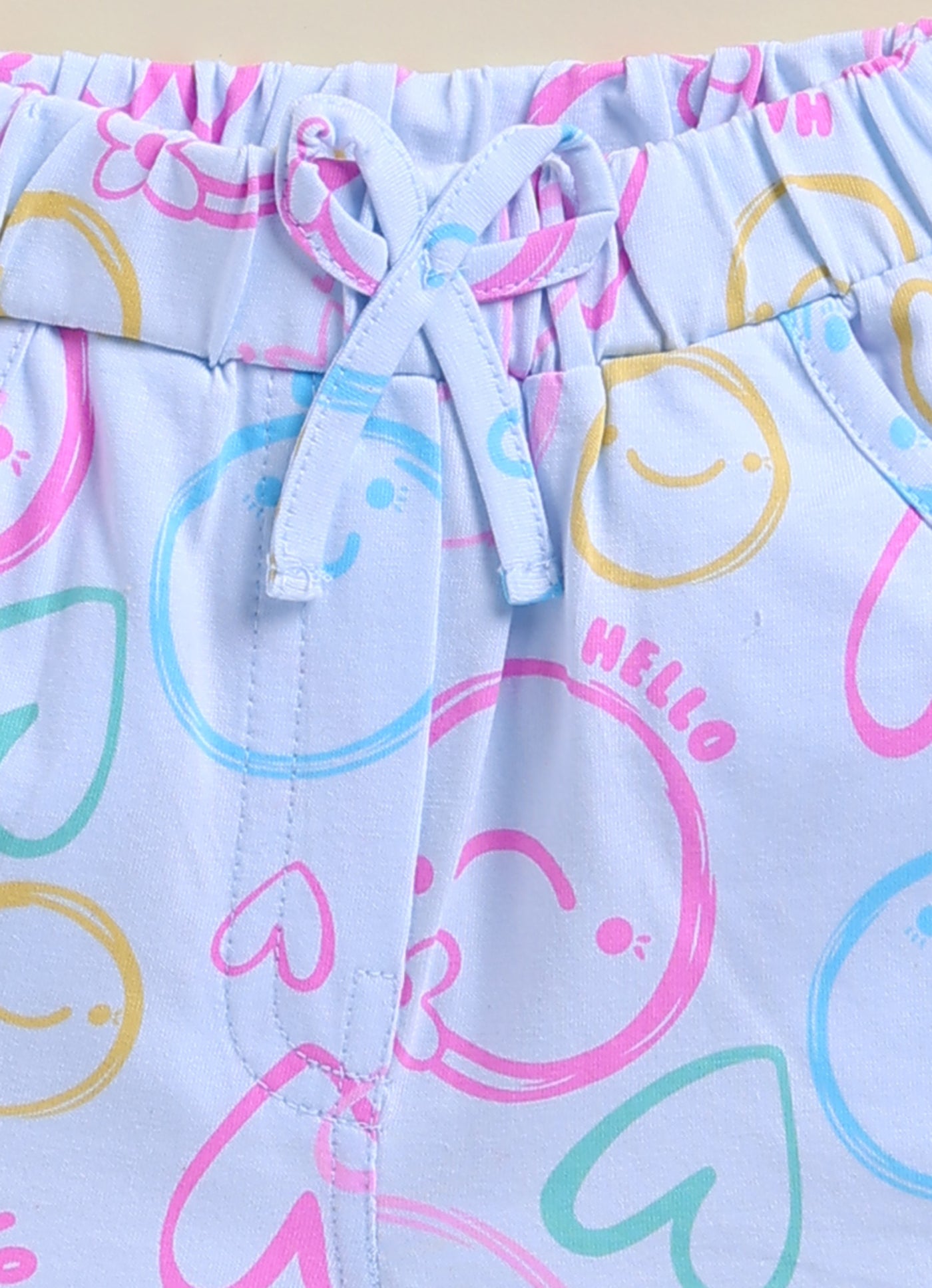 Annie Girls "Hello" Smiley Face Print Top and Shorts Set - Sky Blue