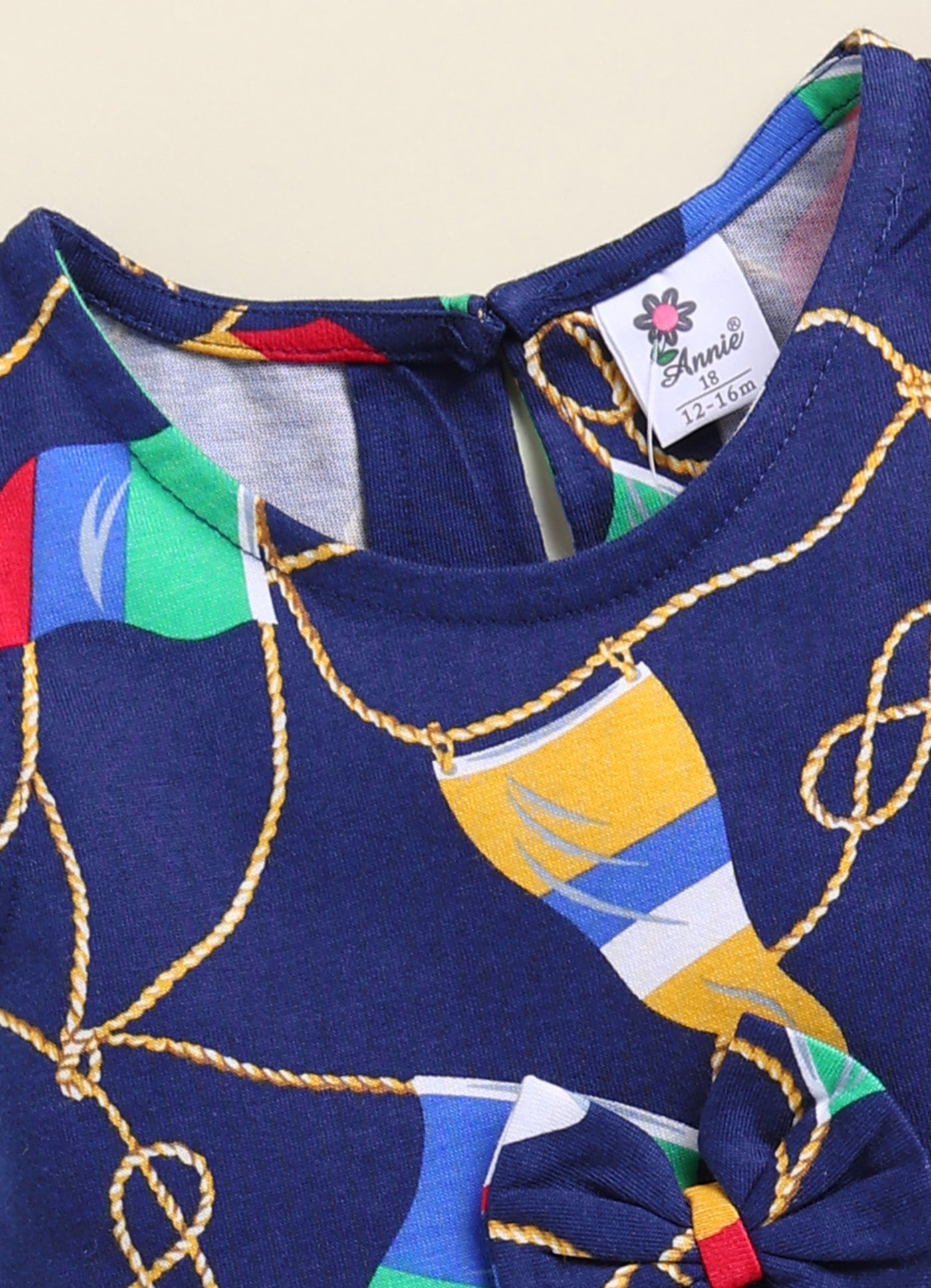 Annie Girls Nautical Flag Print Sleeveless Frock -Blue