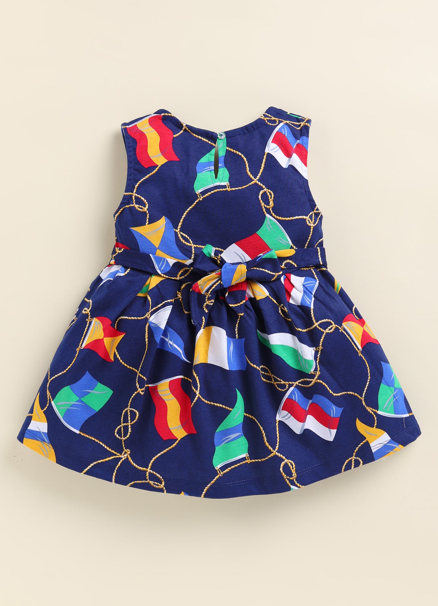Annie Girls Nautical Flag Print Sleeveless Frock -Blue