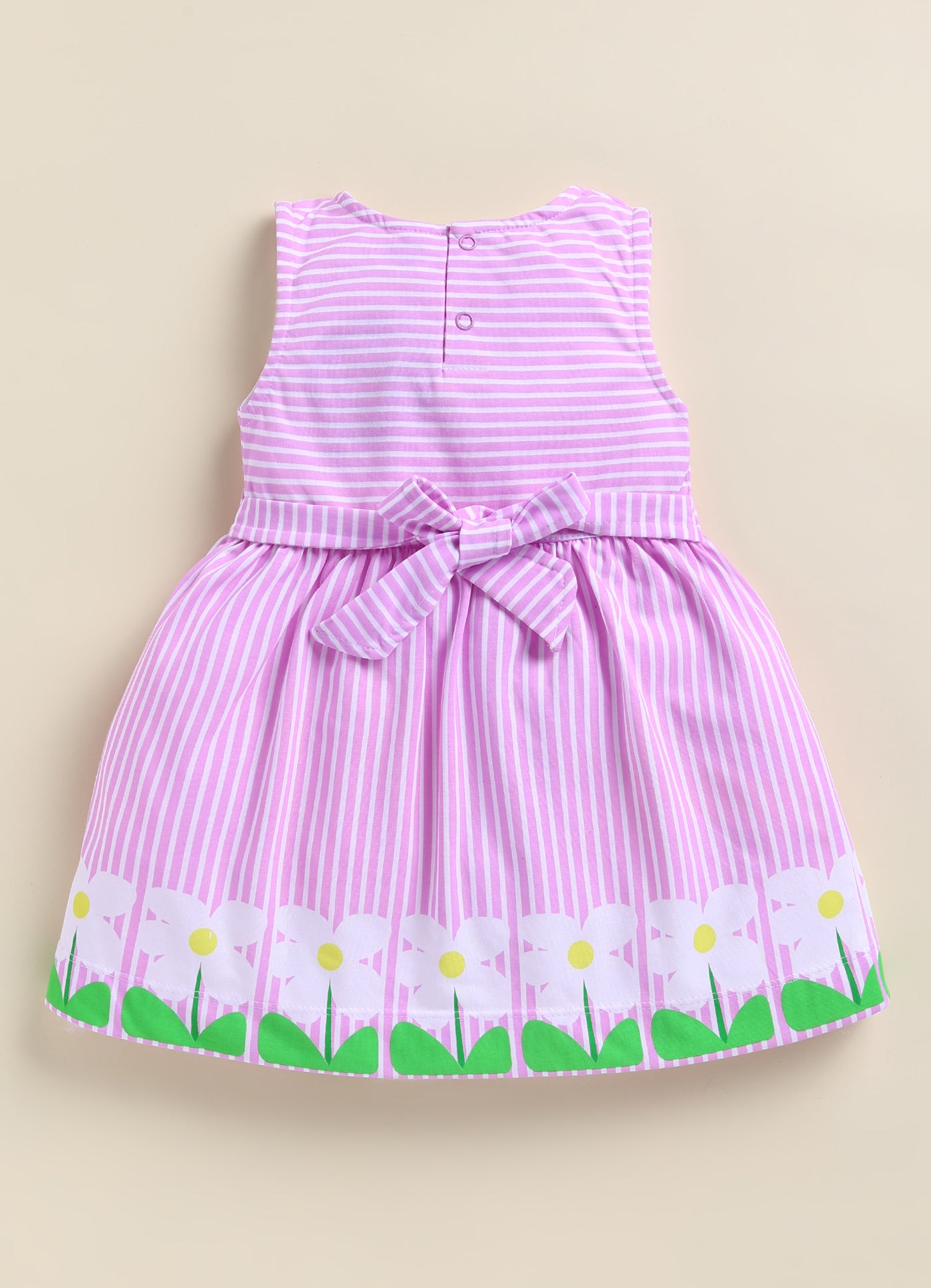 Annie Girls Purple Striped Floral Hem Sleeveless Frock