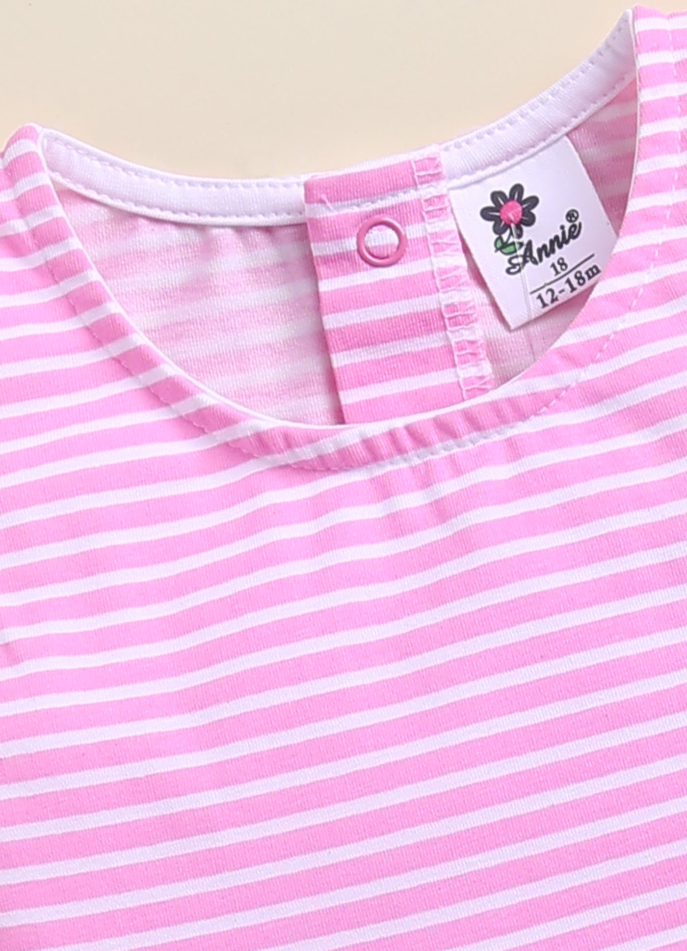 Annie Girls Pink Striped Floral Hem Sleeveless Frock