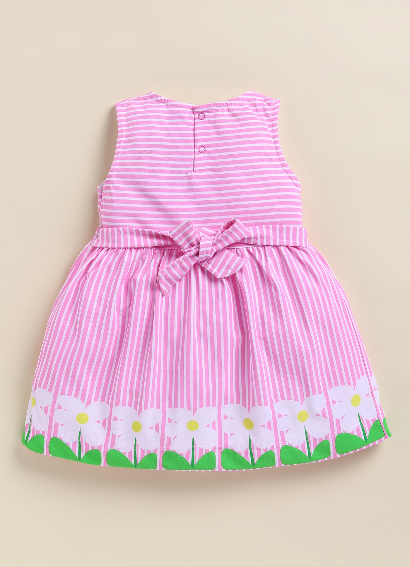 Annie Girls Pink Striped Floral Hem Sleeveless Frock