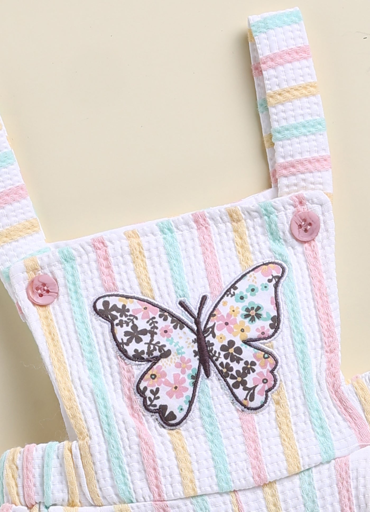 Annie Girls Pastel Striped Butterfly Overalls and Flutter Sleeve Top Set - Pink