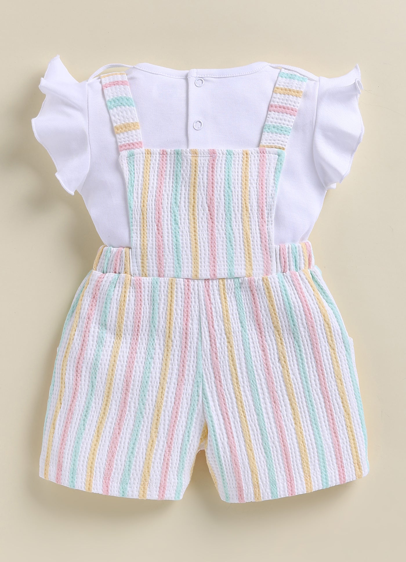 Annie Girls Pastel Striped Butterfly Overalls and Flutter Sleeve Top Set - Pink