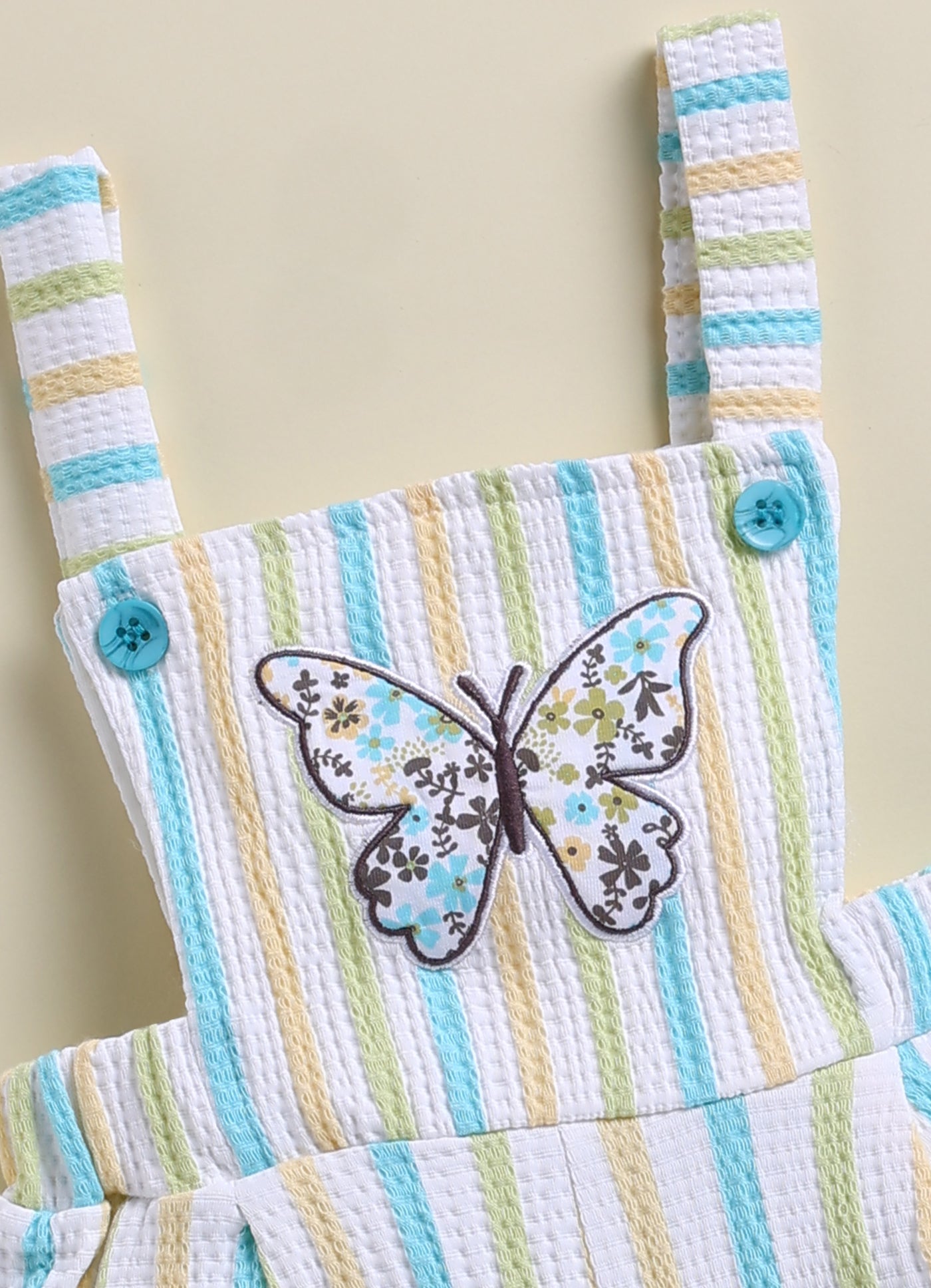 Annie Girls Pastel Striped Butterfly Overalls and Flutter Sleeve Top Set- Blue
