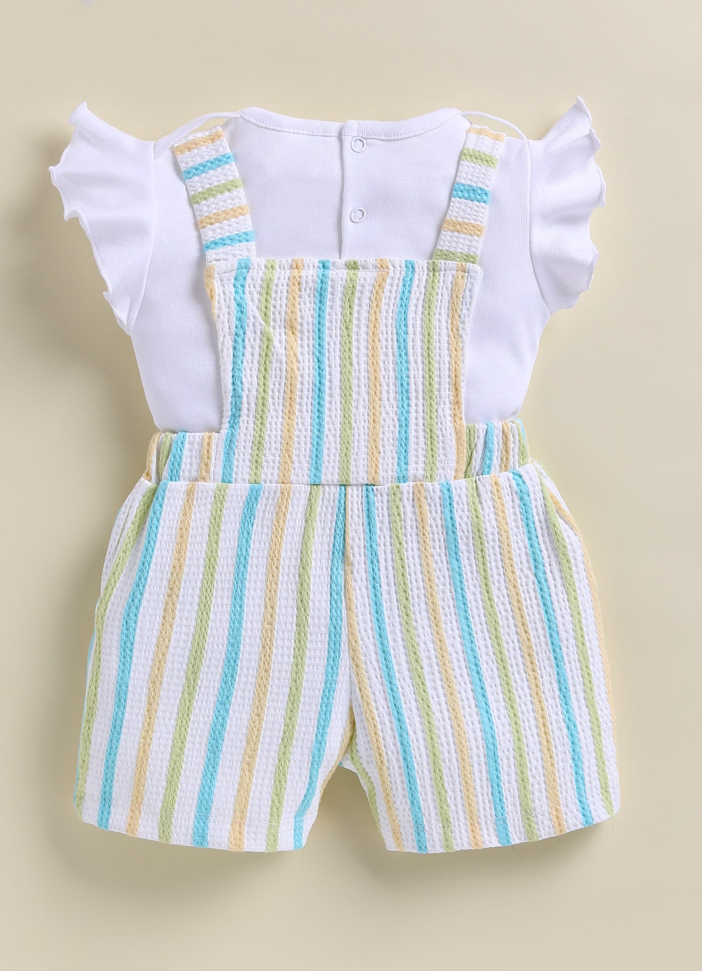Annie Girls Pastel Striped Butterfly Overalls and Flutter Sleeve Top Set- Blue