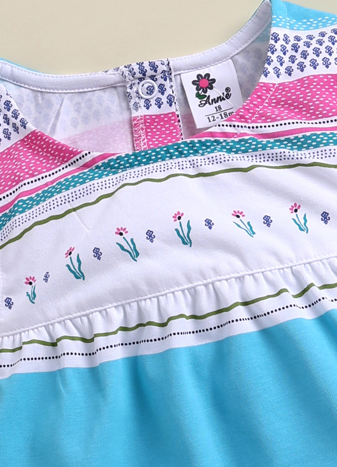 Annie Girls Colorful Striped Floral Sleeveless Pink Frock