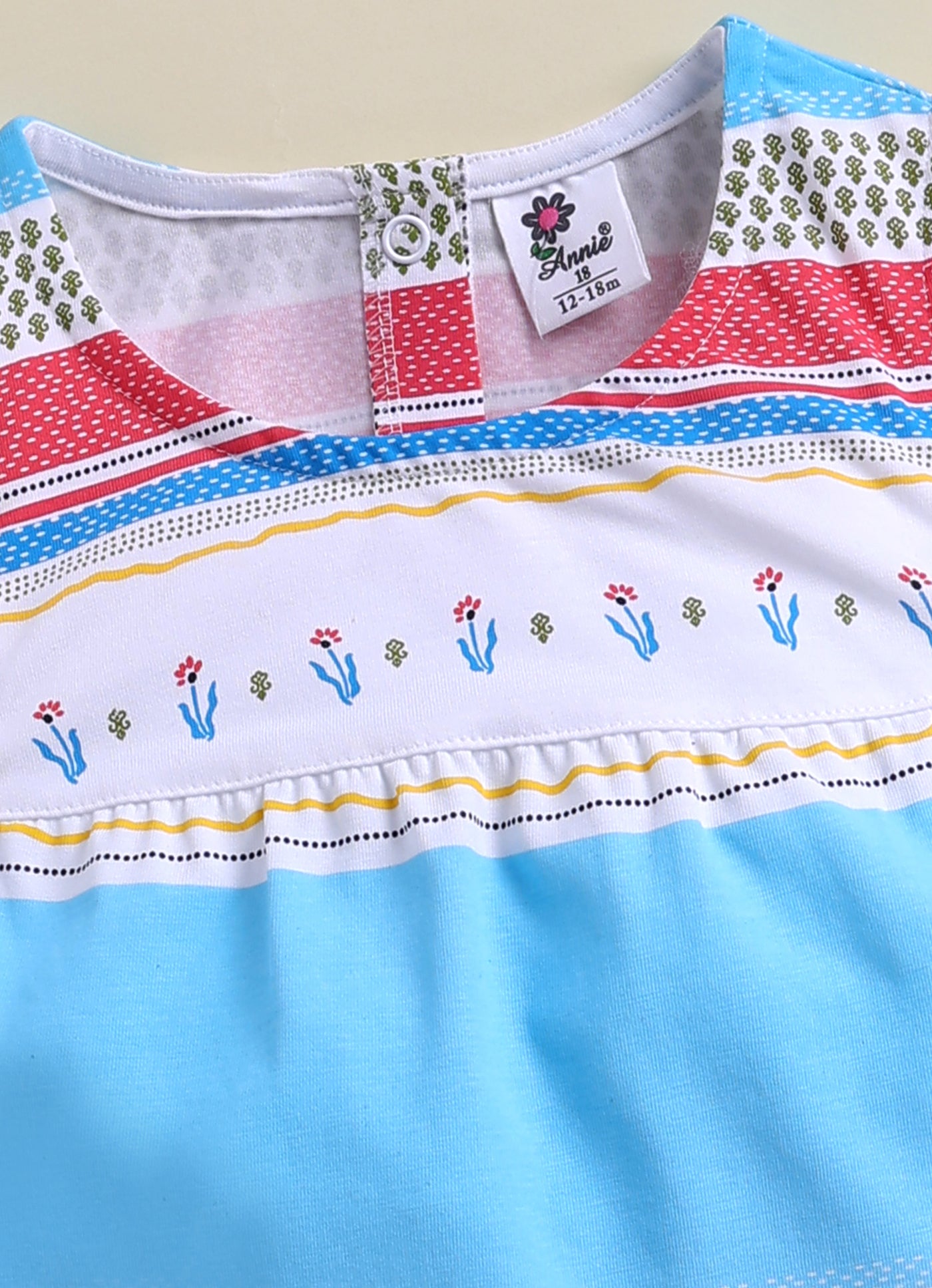 Annie Girls Colorful Striped Floral Sleeveless Red Frock