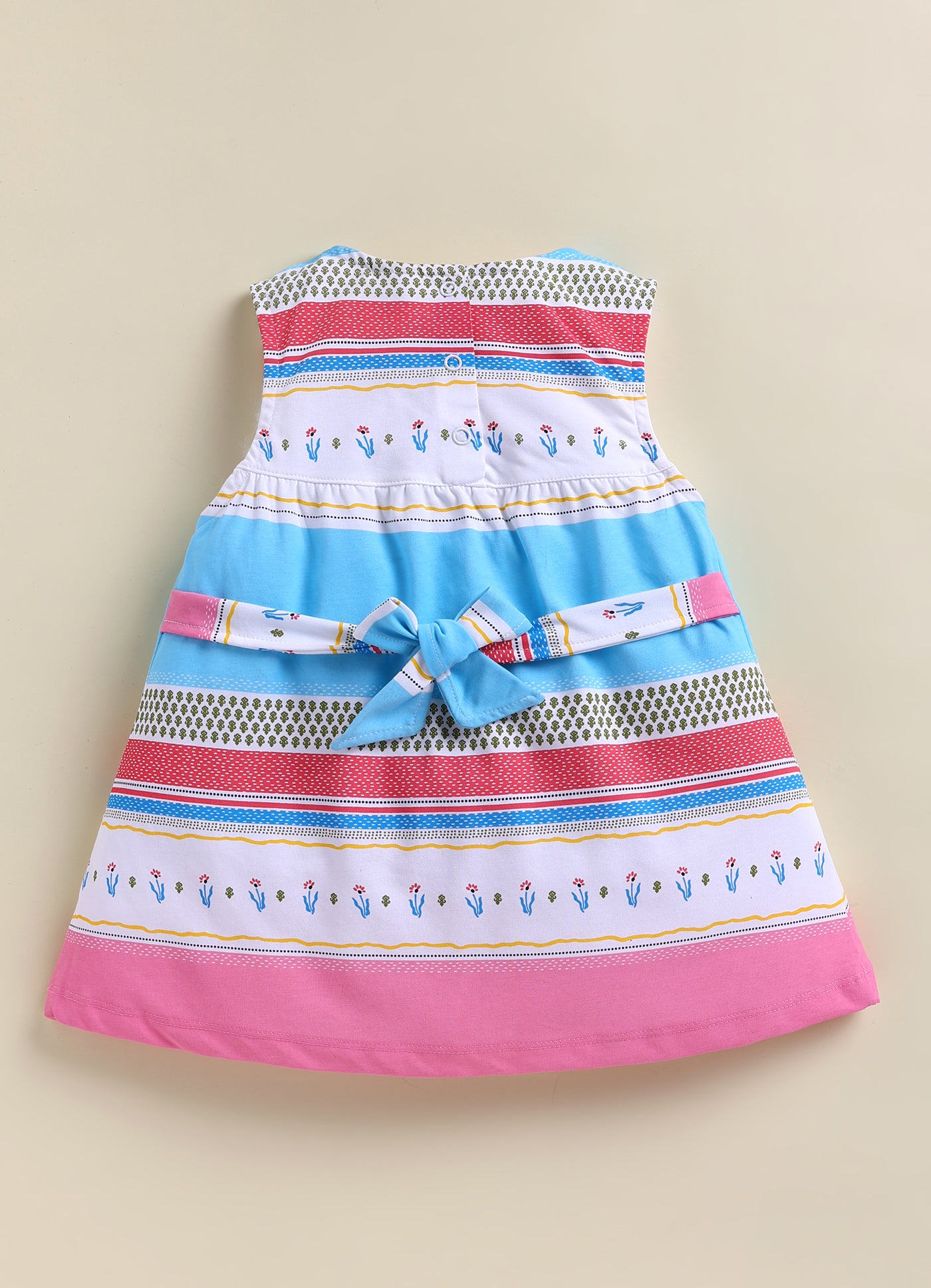 Annie Girls Colorful Striped Floral Sleeveless Red Frock