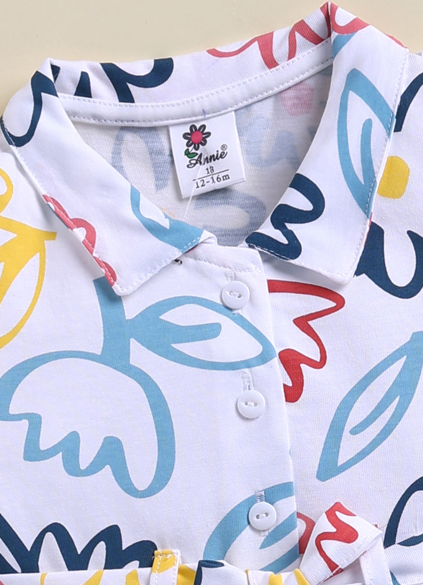 Annie Girls Abstract Floral Print Collared Frock - Blue