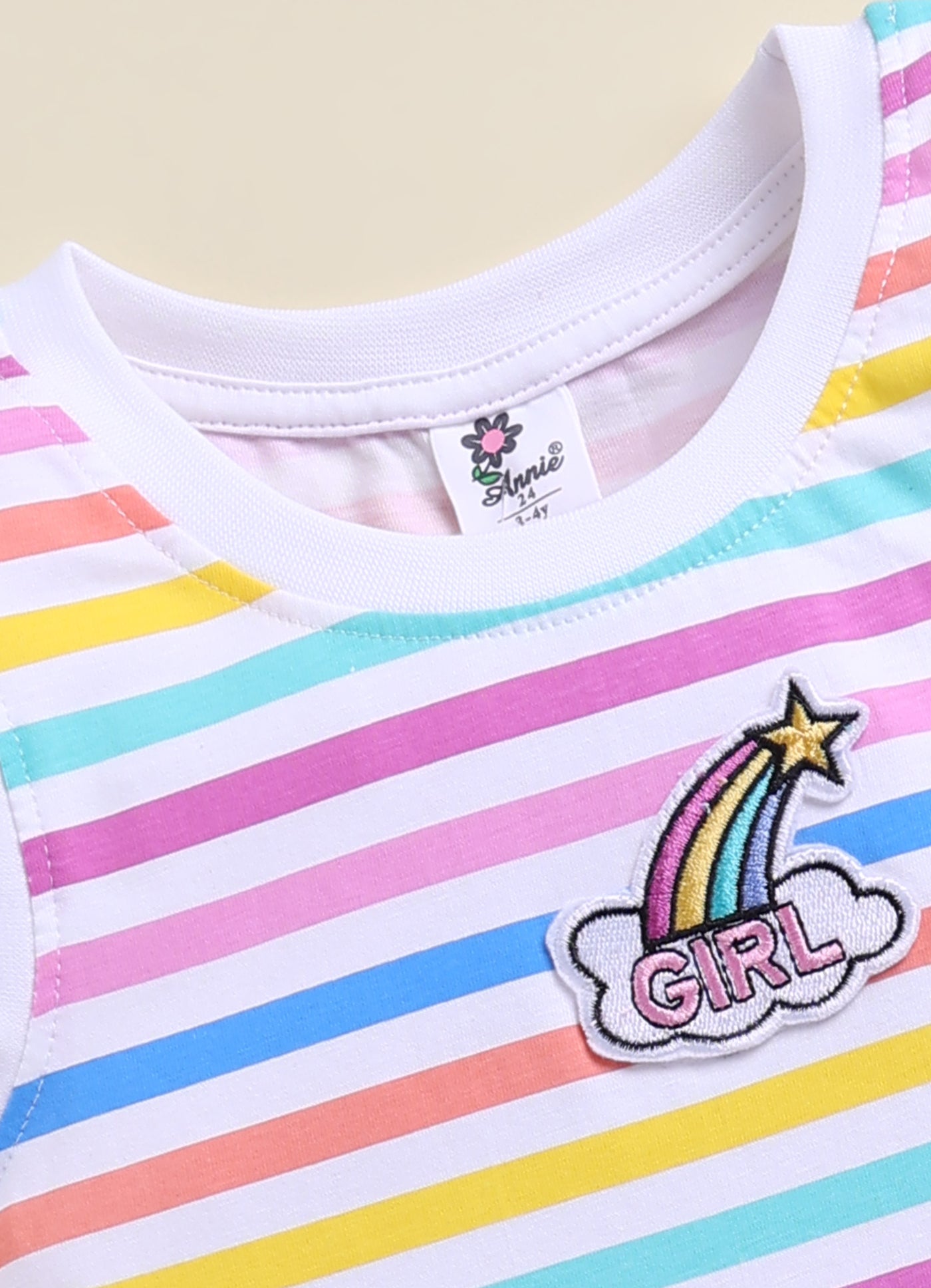 Annie Girls Pastel Rainbow Striped Sleeveless Pink Frock