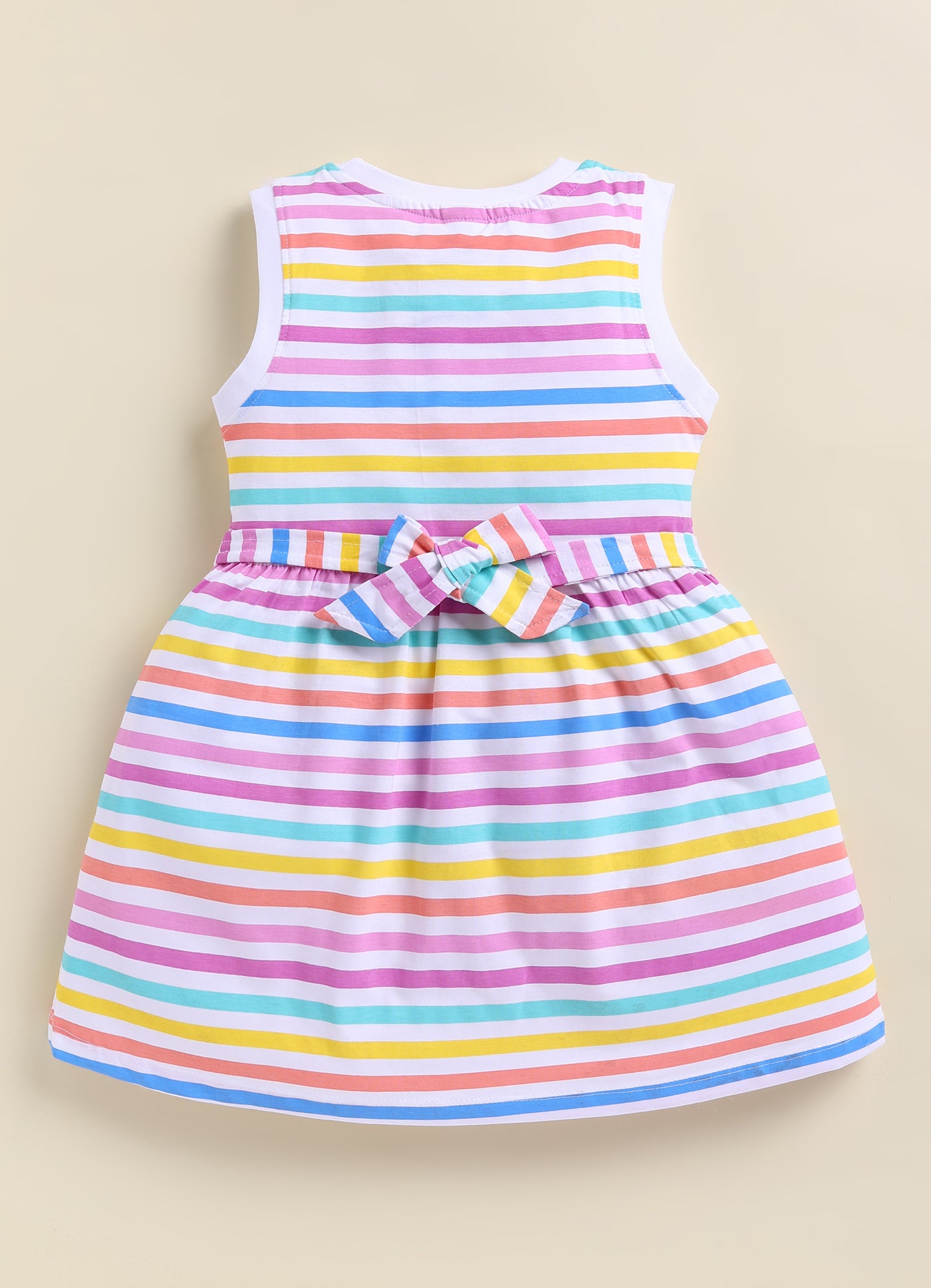 Annie Girls Pastel Rainbow Striped Sleeveless Pink Frock