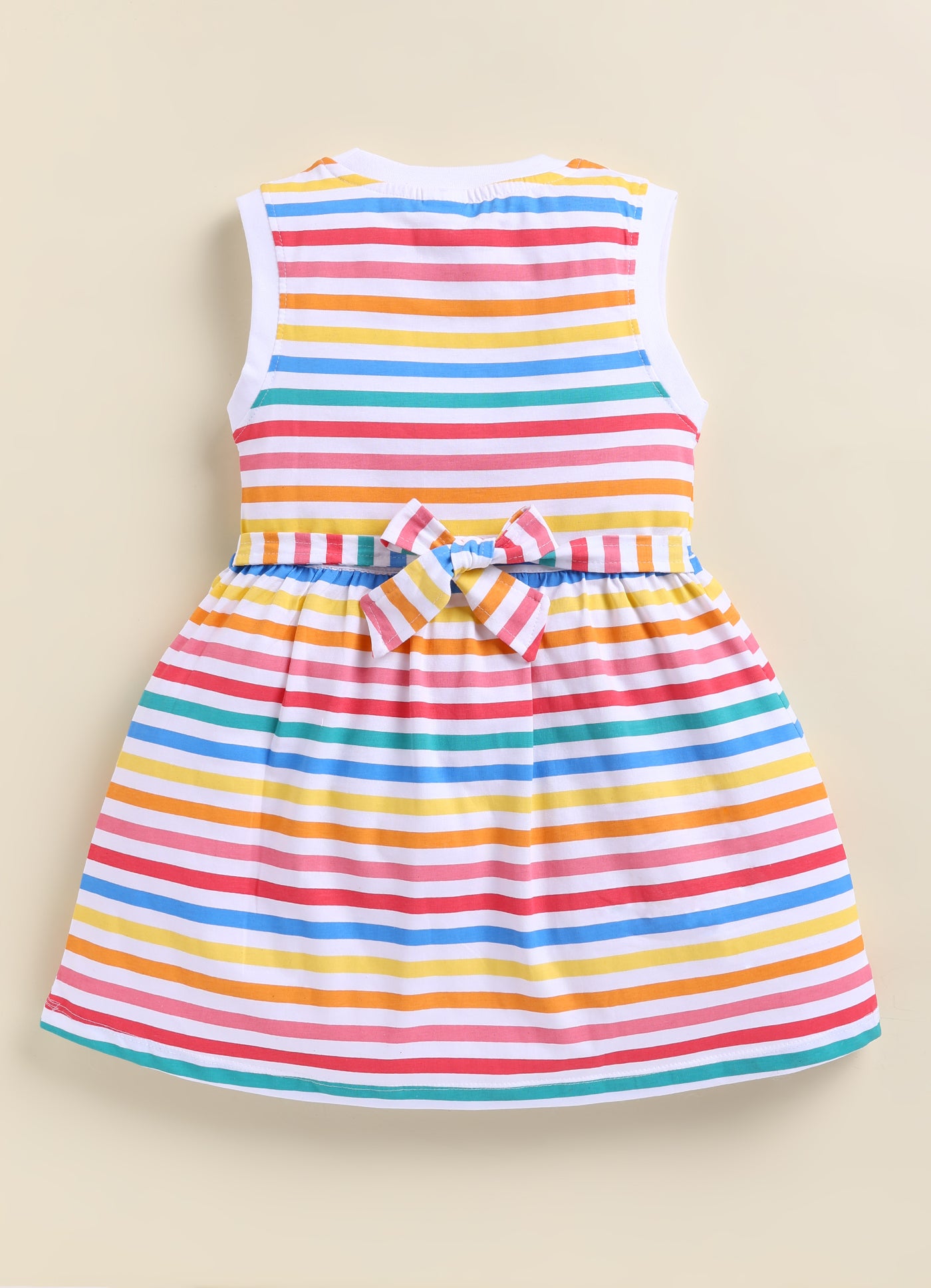 Annie Girls Rainbow Striped Sleeveless Red Frock