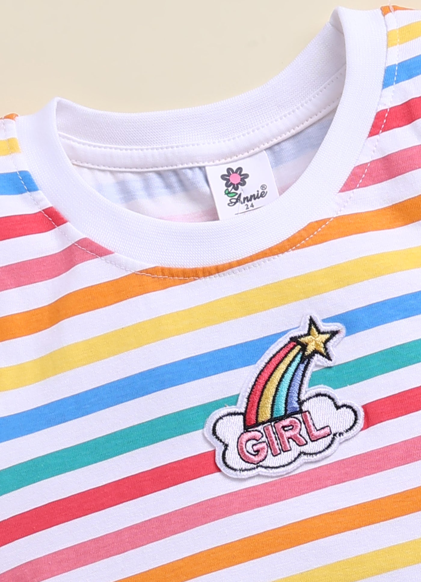 Annie Girls Rainbow Striped Sleeveless Red Frock