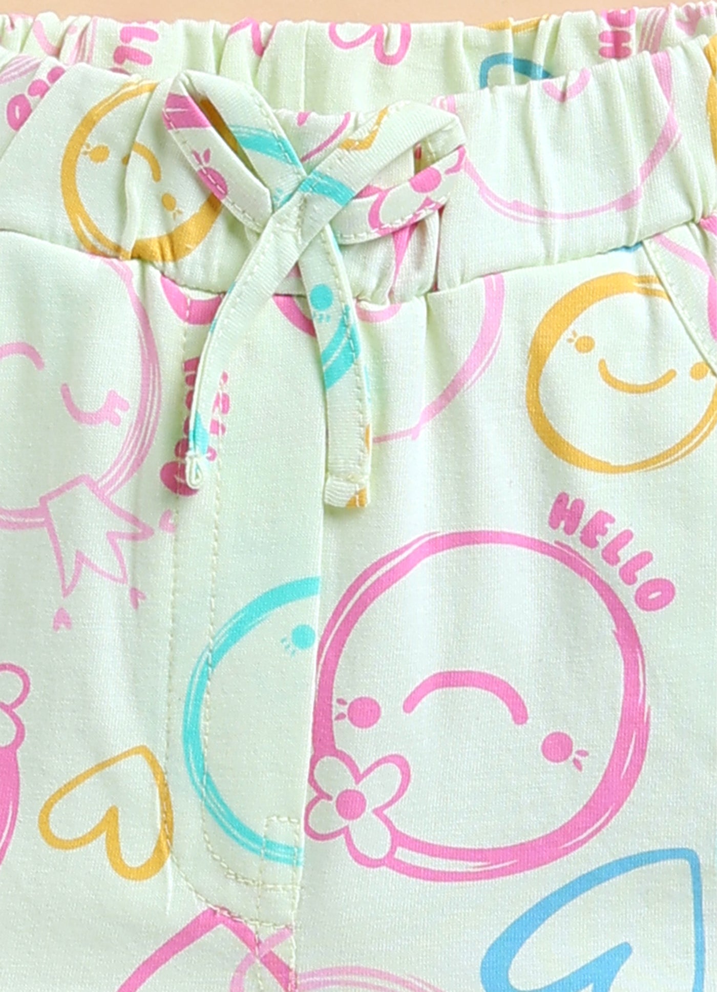 Annie Girls "Hello" Smiley Face Print Top and Shorts Set - Lemon